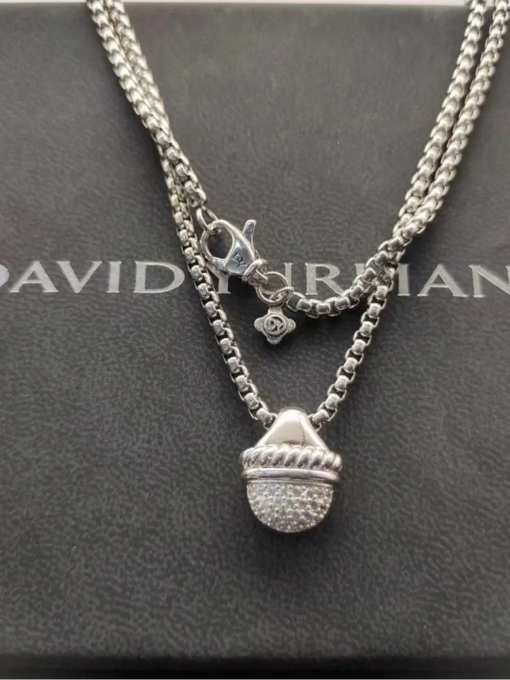 David Yurman Silver Pavé Acorn Pendant Necklace